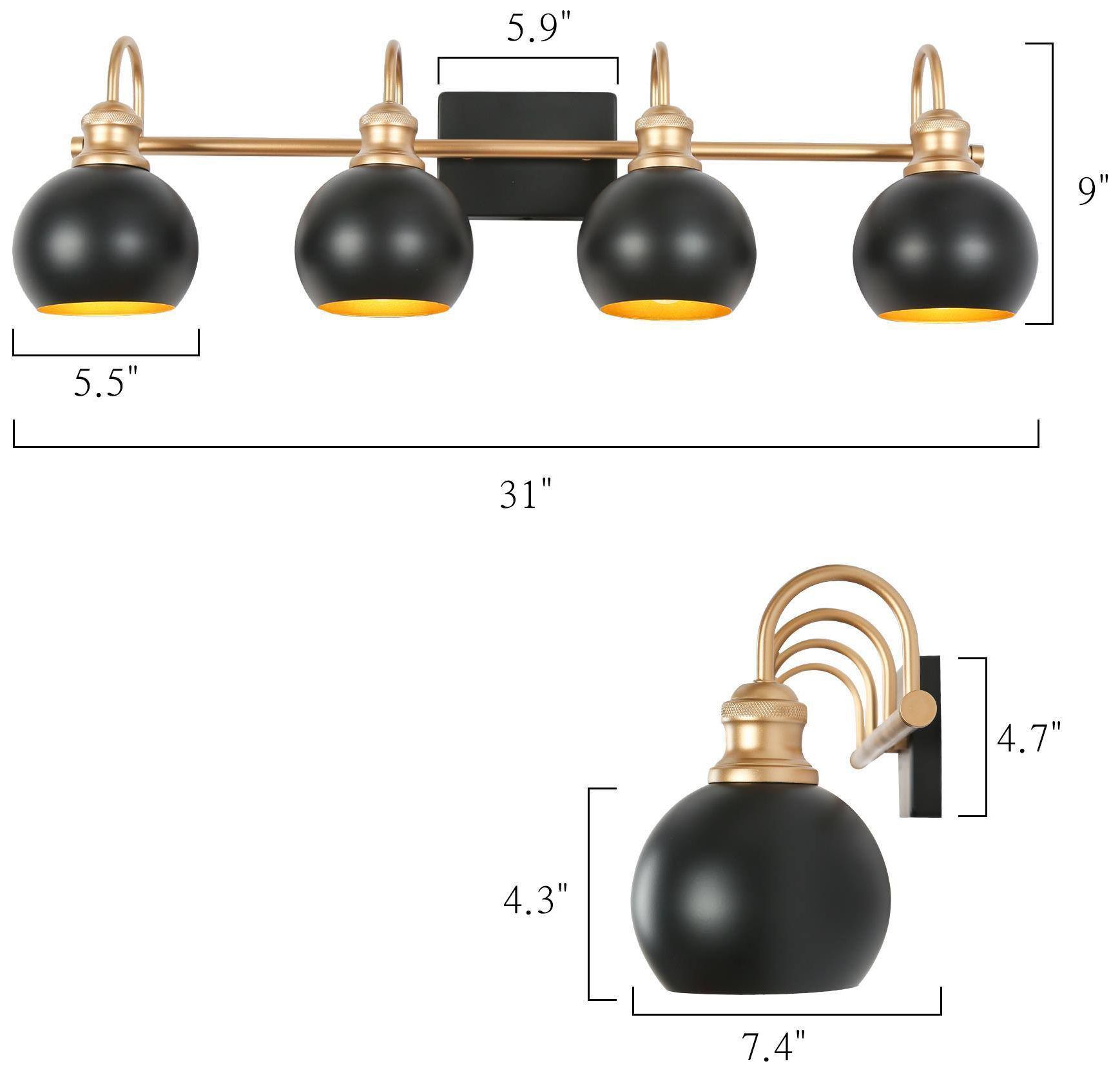 Image 4 4-Lights 31.1"W Dome Flat Black and Dark Gold  Wall Lamp more views