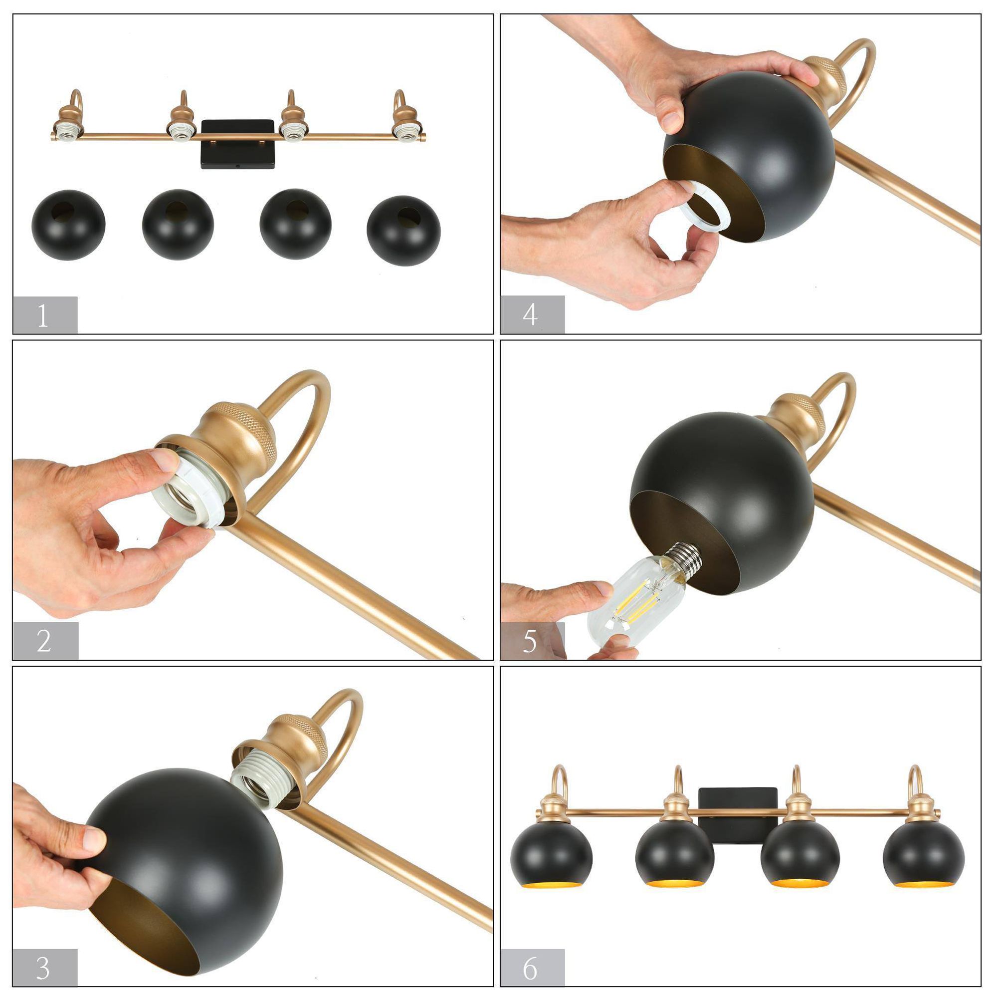 Image 5 4-Lights 31.1"W Dome Flat Black and Dark Gold  Wall Lamp more views