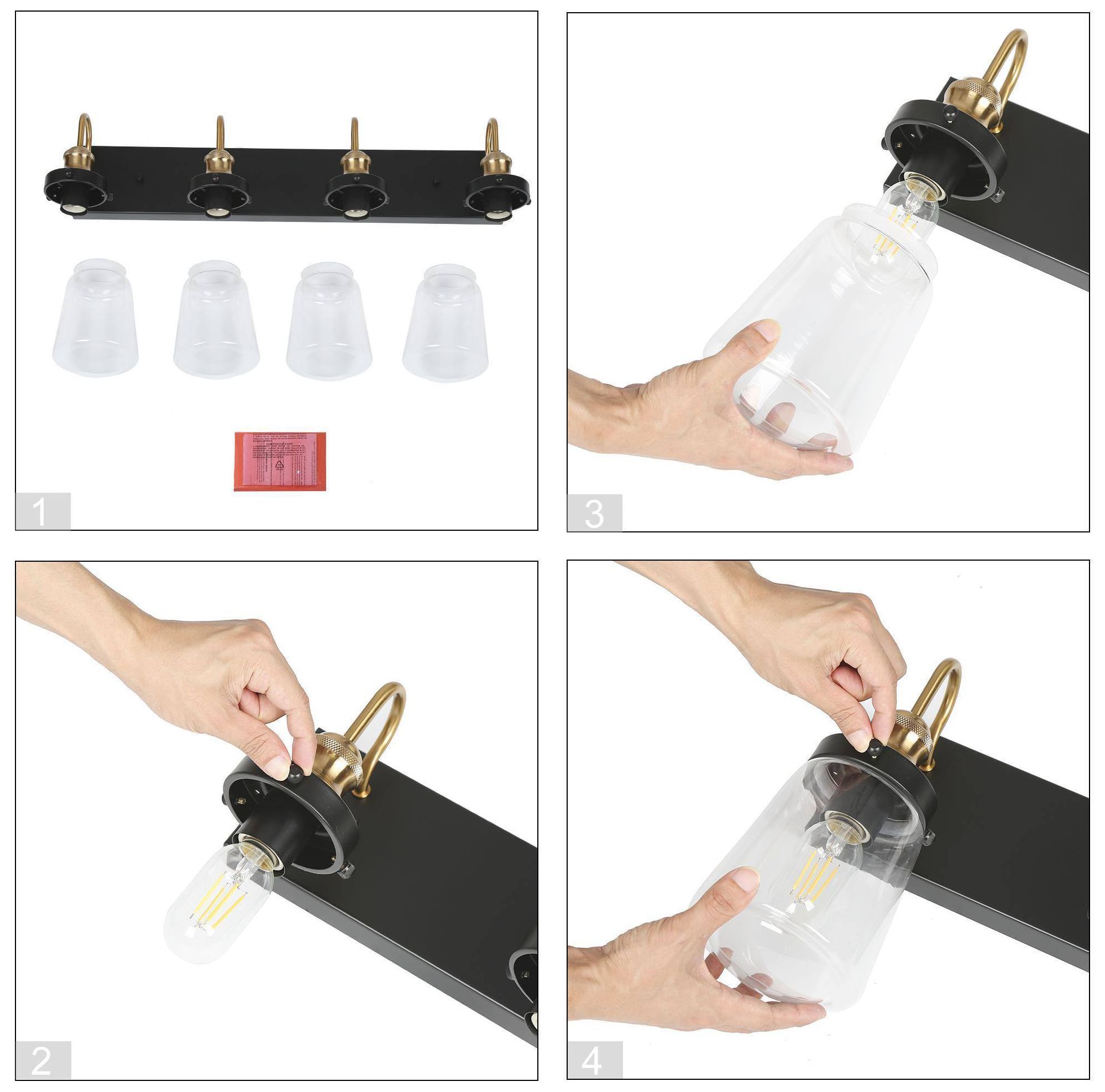 Image 6 4-Lights 31.5"W Black and Plated Copper Wall Lamp more views