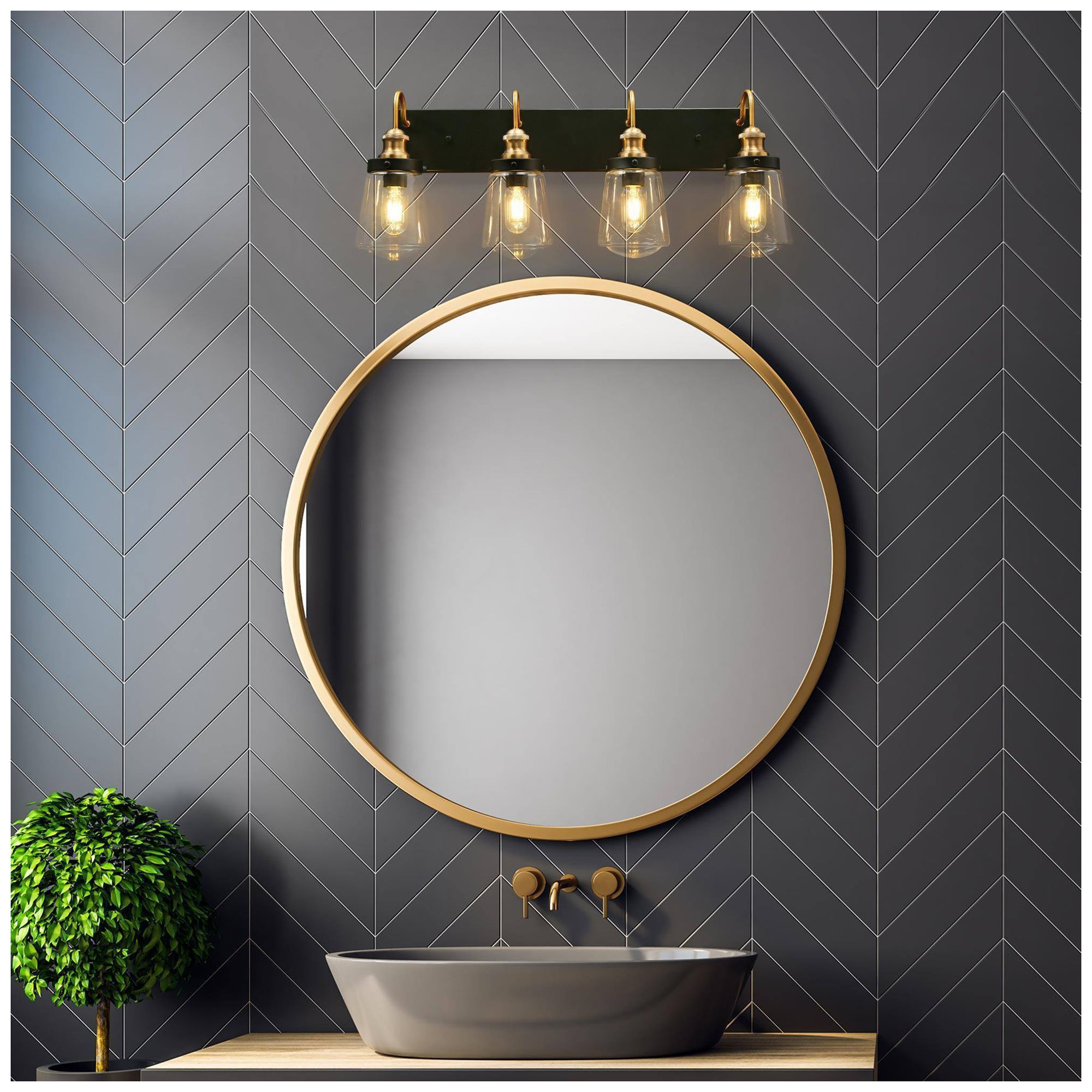 Image 7 4-Lights 31.5"W Black and Plated Copper Wall Lamp more views