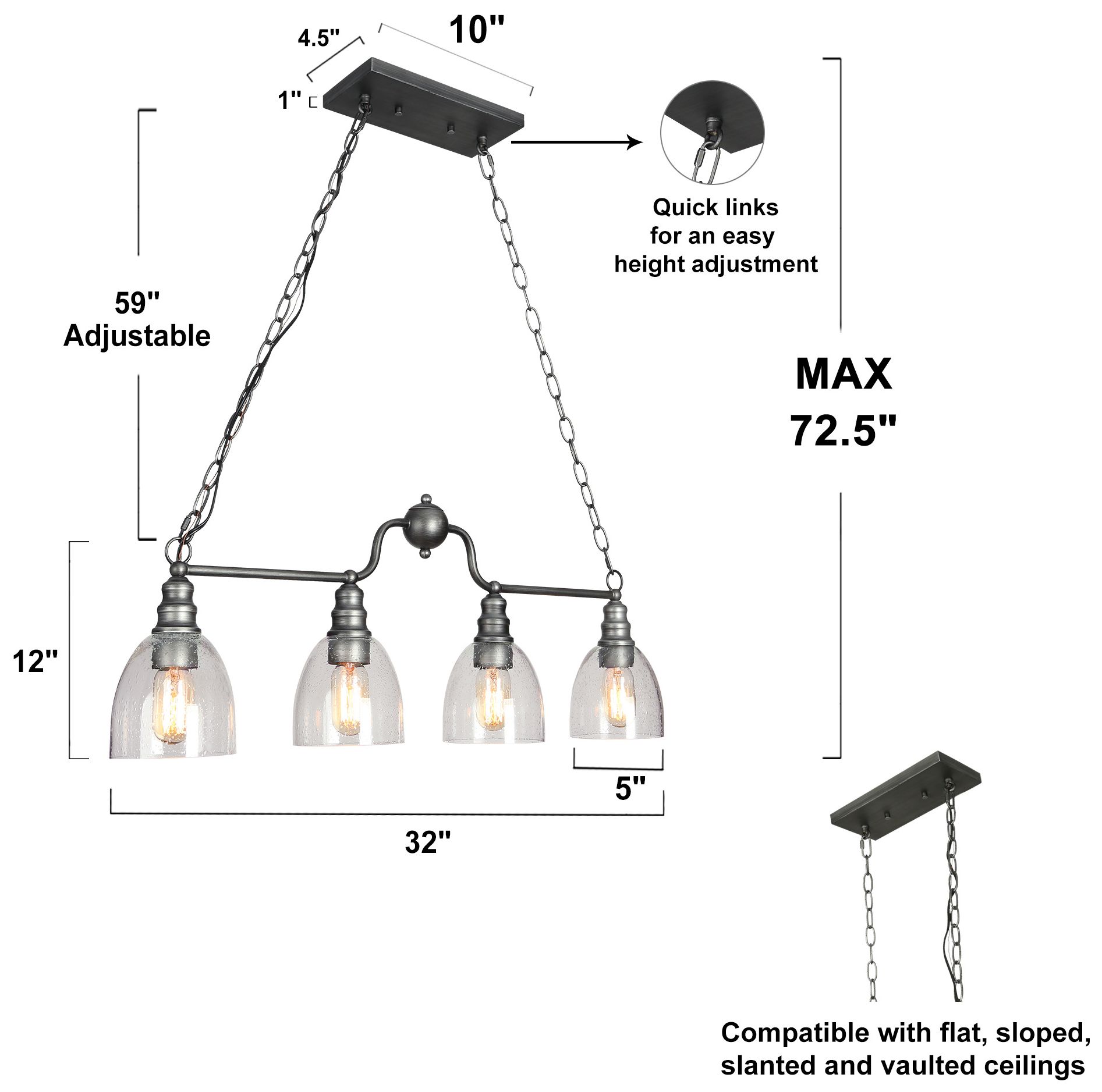 Image 4 4-Lights 32"W Industrial Linear Island Pendant Light Antique Silver more views