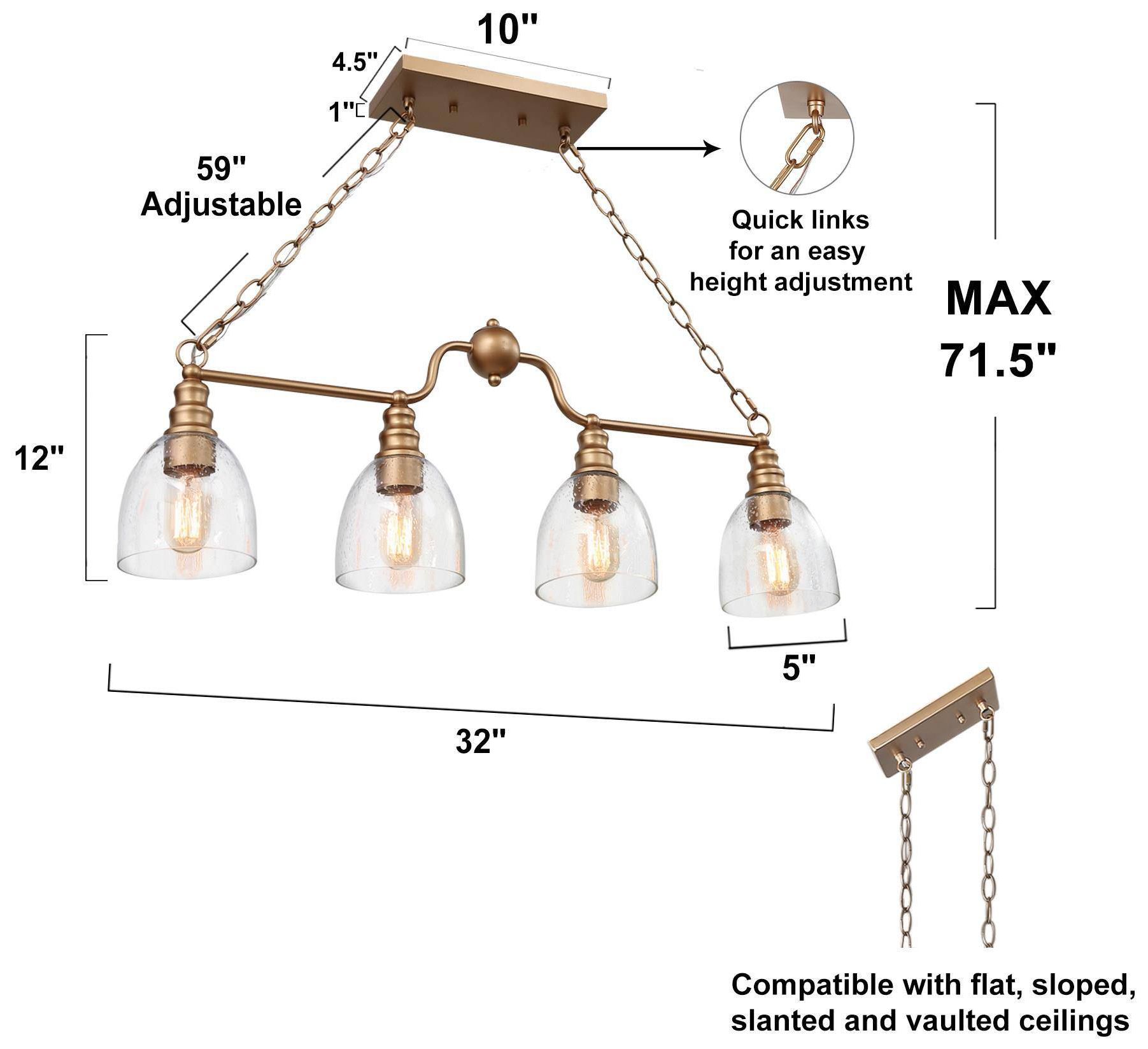 Image 3 4-Lights 32"W Linear Island Pendant Light Chandelier more views
