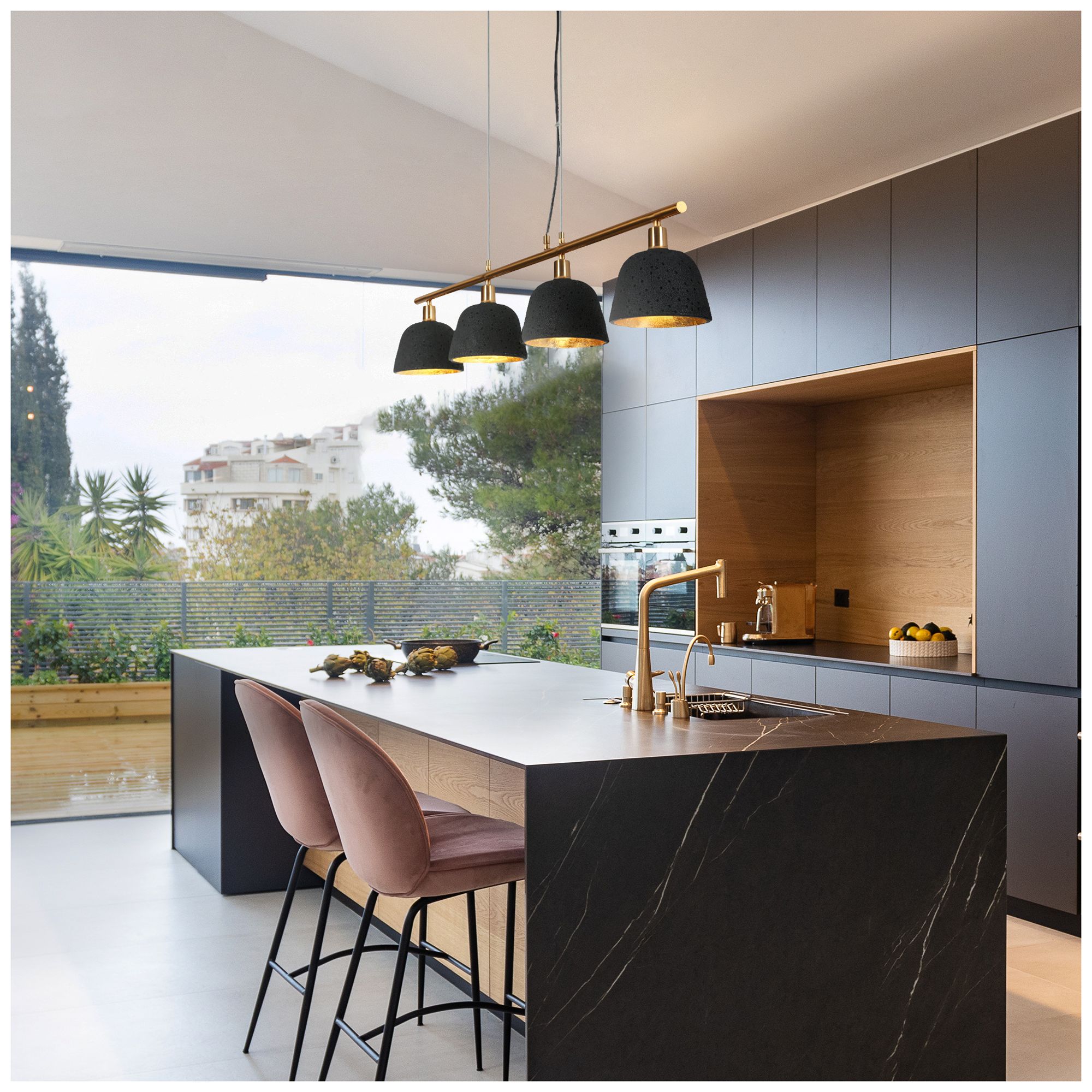 Image 2 4-Lights 37.4"W Linear Black and Plated Brass Chandeliers more views