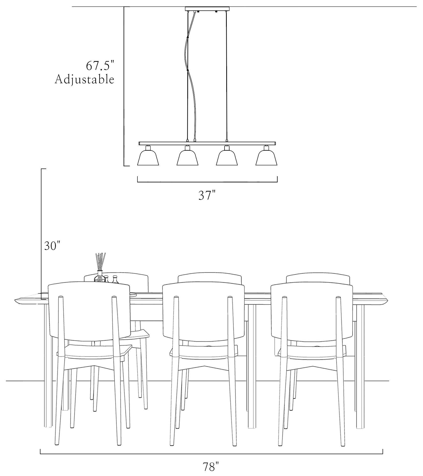 Image 5 4-Lights 37.4"W Linear Black and Plated Brass Chandeliers more views