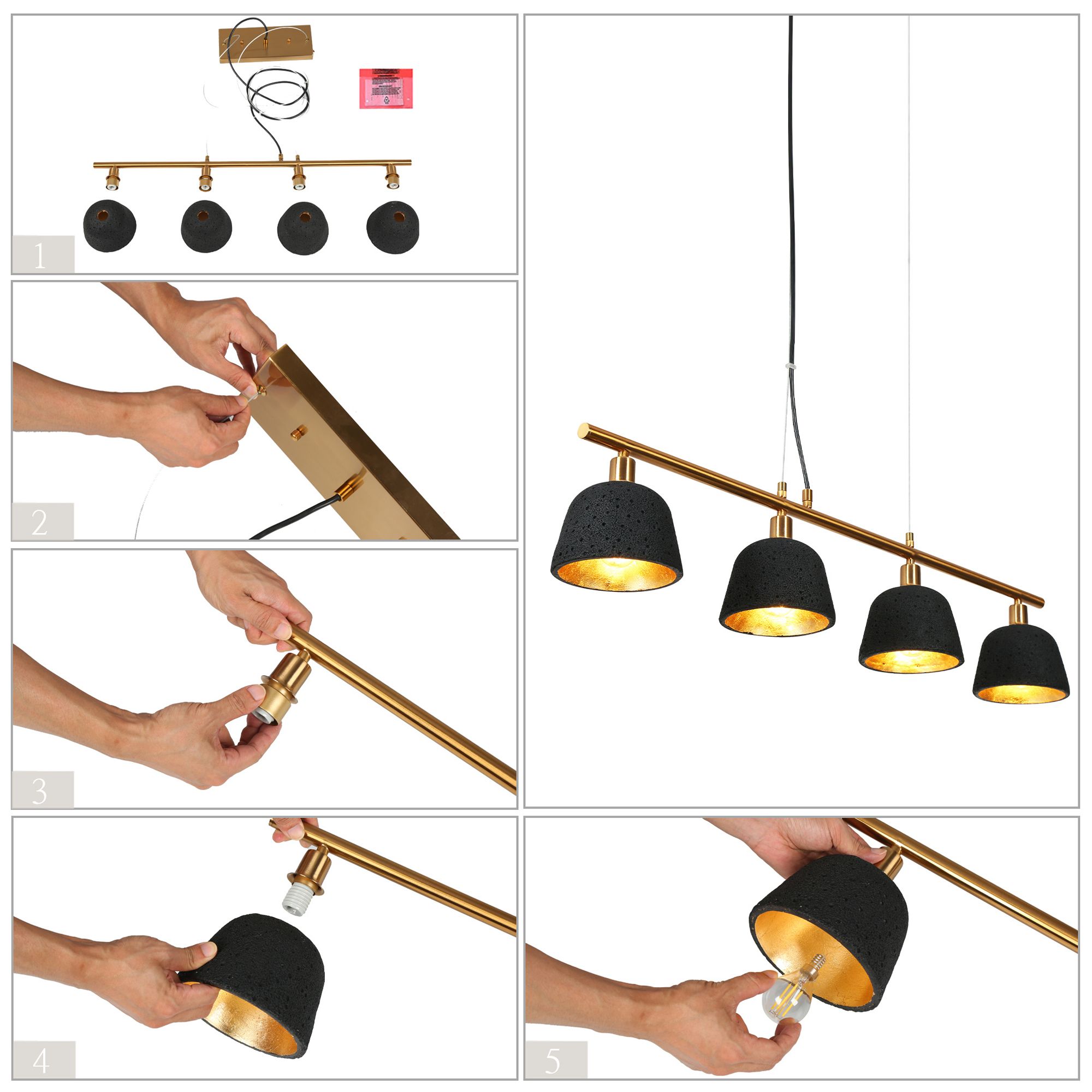 Image 6 4-Lights 37.4"W Linear Black and Plated Brass Chandeliers more views