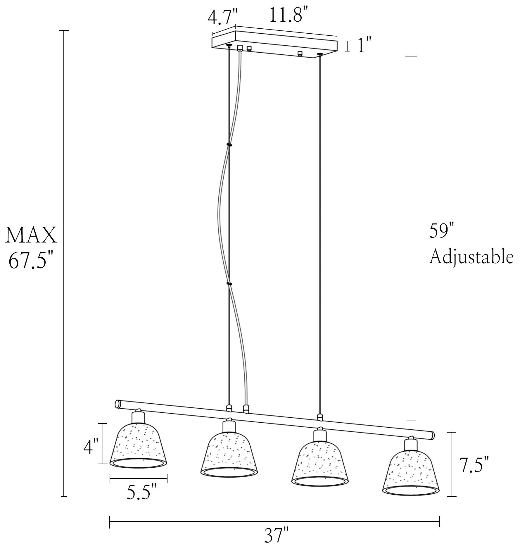Image 7 4-Lights 37.4"W Linear Black and Plated Brass Chandeliers more views