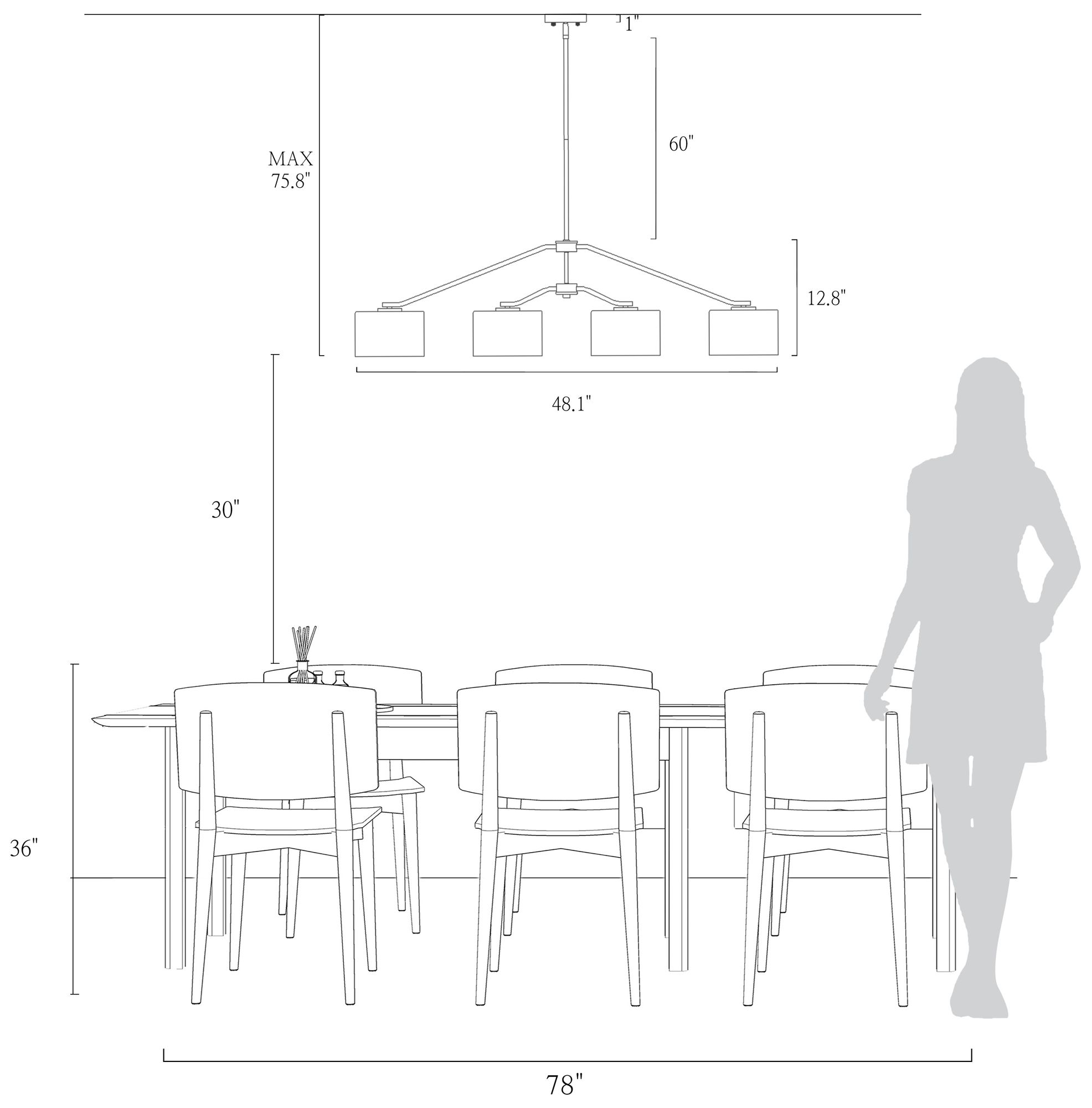 Image 6 4-Lights 47.6"W Linear Matt Black Chandelier more views