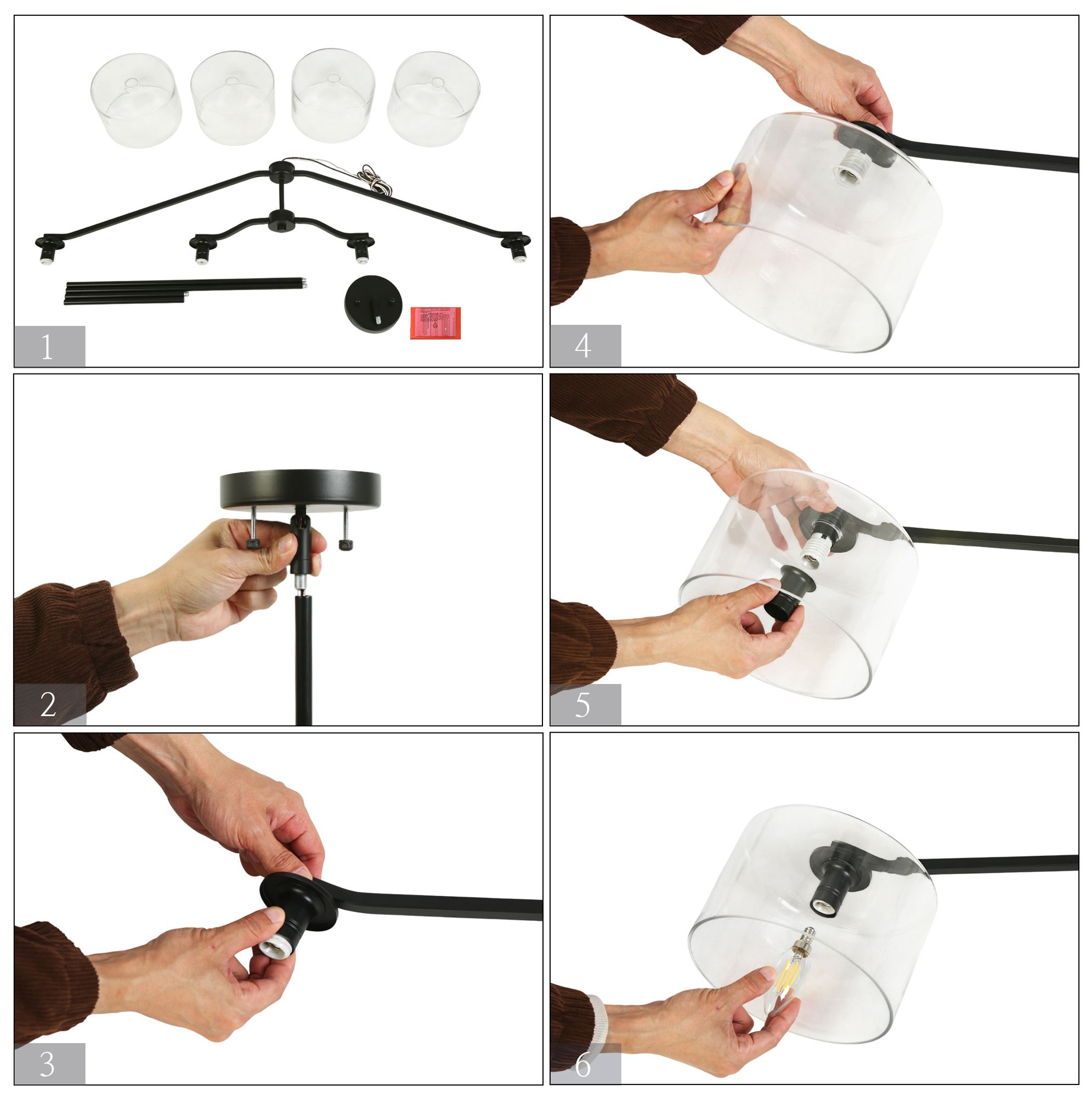 Image 7 4-Lights 47.6"W Linear Matt Black Chandelier more views