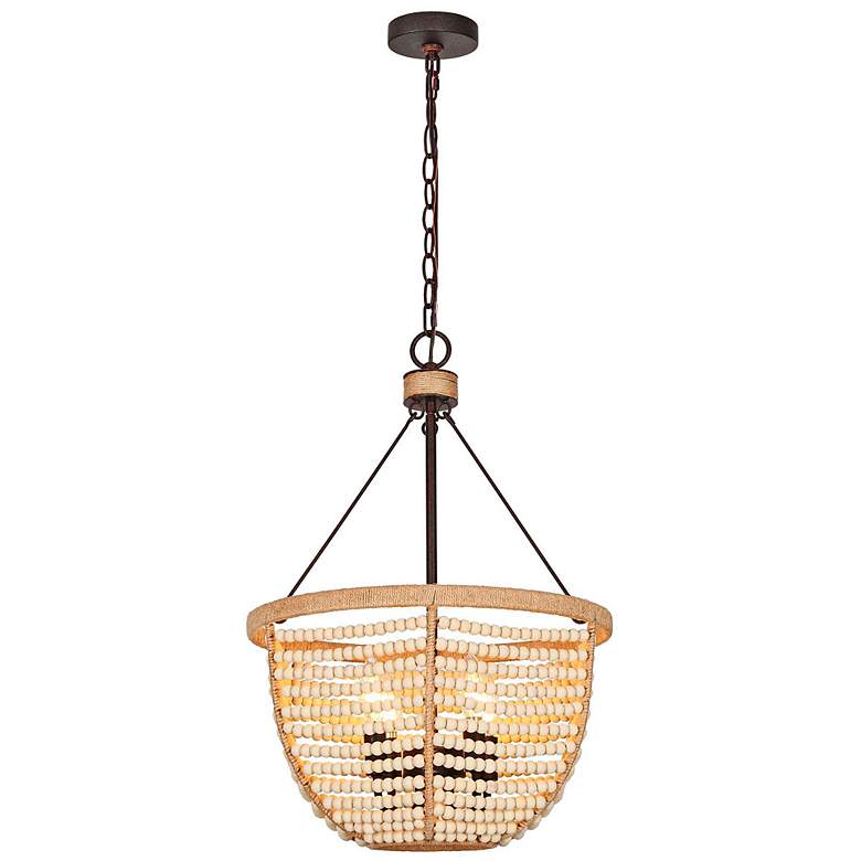 Image 2 4-Lights Rustic Wood Beaded Chandelier