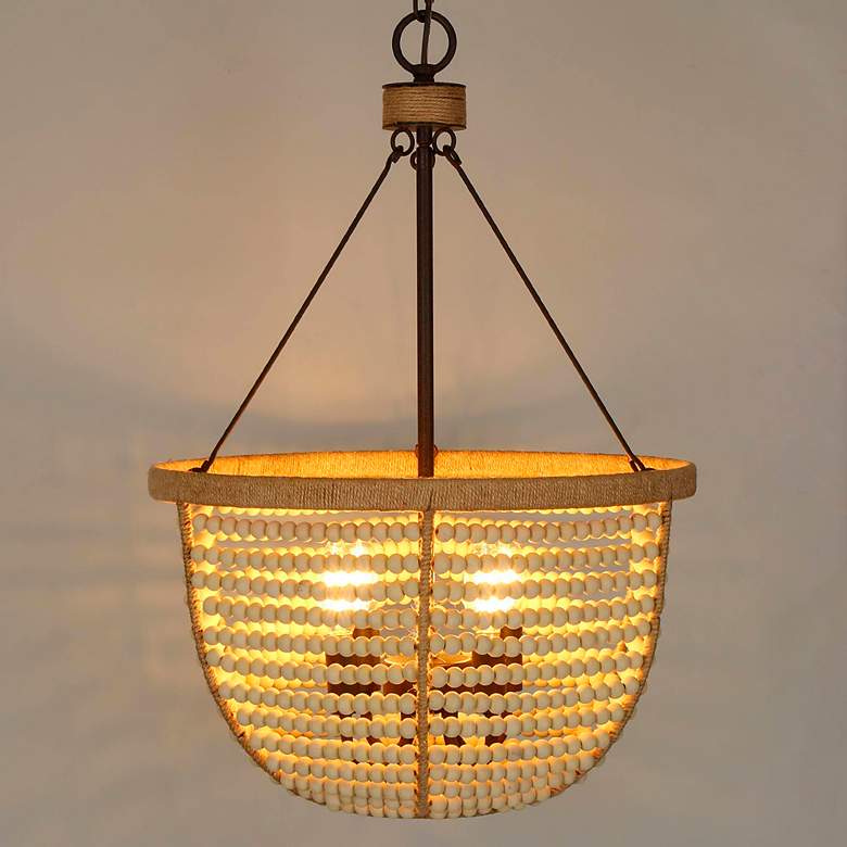 Image 3 4-Lights Rustic Wood Beaded Chandelier more views