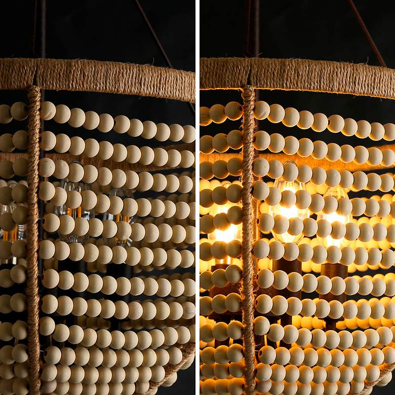 Image 4 4-Lights Rustic Wood Beaded Chandelier more views