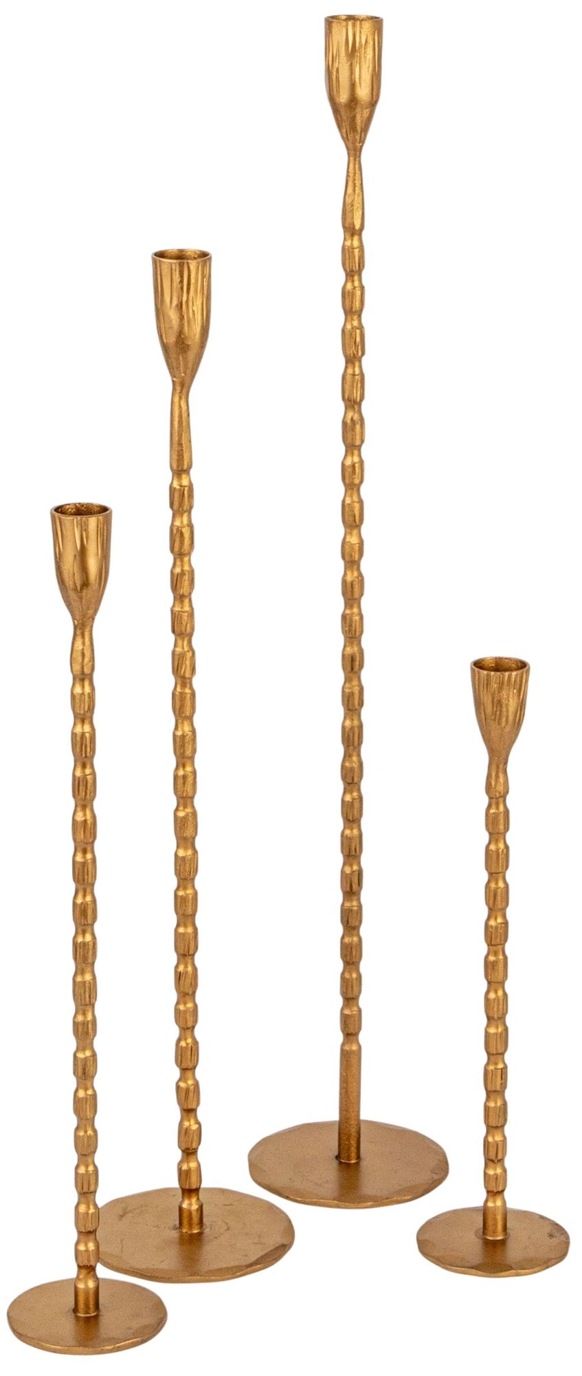 Image 2 4-Piece Hand-Forged Cast Metal Taper Holders, Gold Finish more views