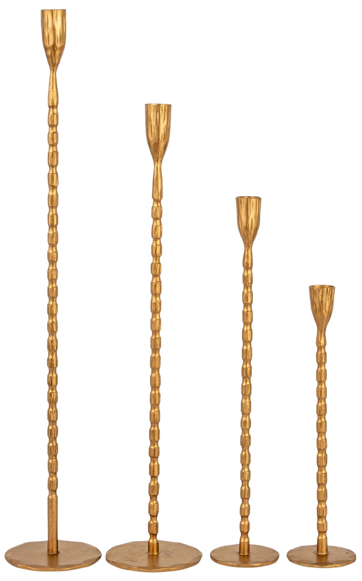 4-Piece Hand-Forged Cast Metal Taper Holders, Gold Finish
