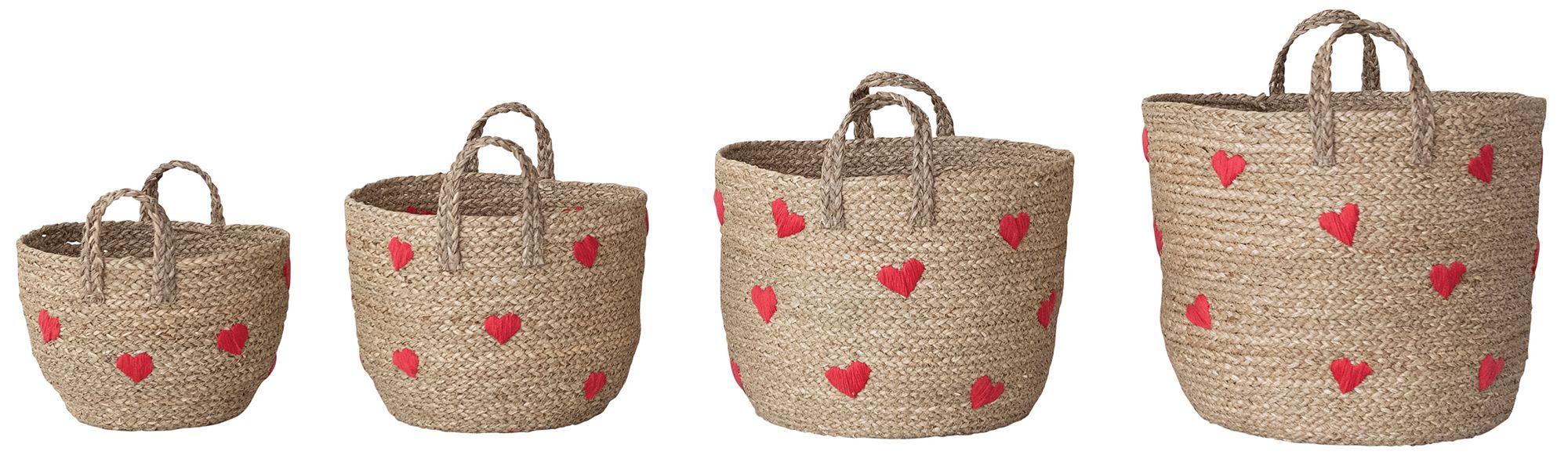 Image 2 4-Piece Hand-Woven Seagrass Baskets with Embroidered Hearts and Handles