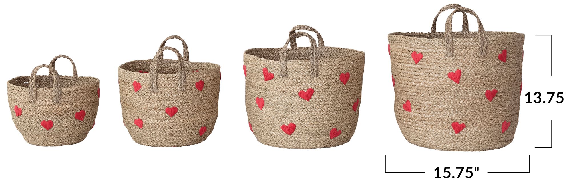 Image 3 4-Piece Hand-Woven Seagrass Baskets with Embroidered Hearts and Handles more views