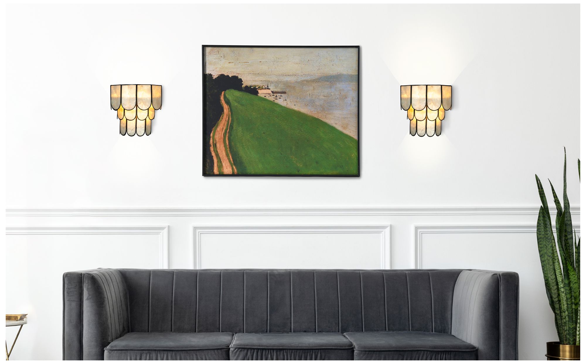 Image 3 4-Tier Capiz and Metal Wall Sconce, Natural with Black more views