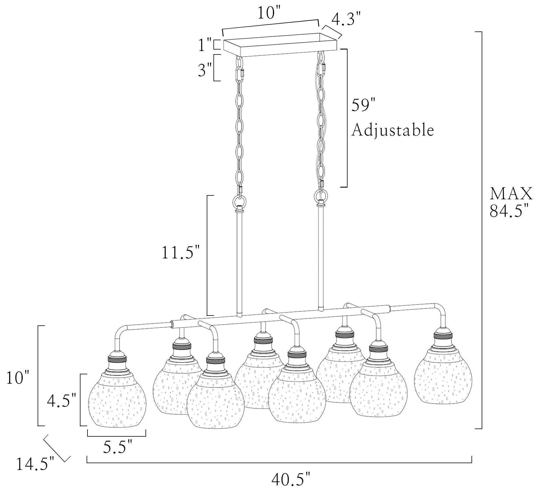 Image 5 40.5" Wide Matte Black and Polished Brass Gold Linear 8-Light Chandeli more views