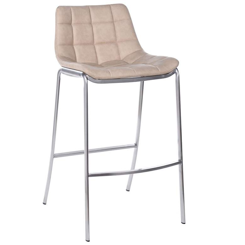 Image 1 40.6 inch High Leather Quilted Cream Bar Stool