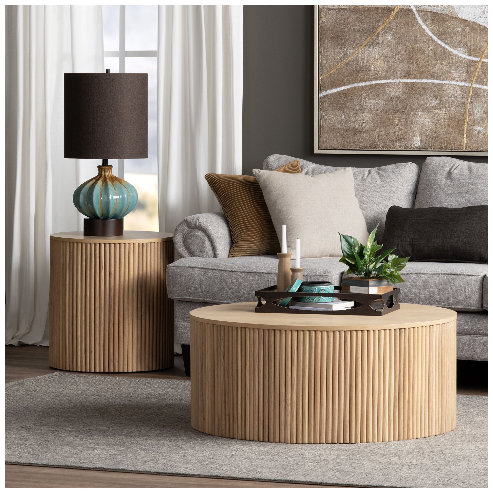 Image 3 40" Brown Solid Wood Round Coffee Table_Cocktail Table more views