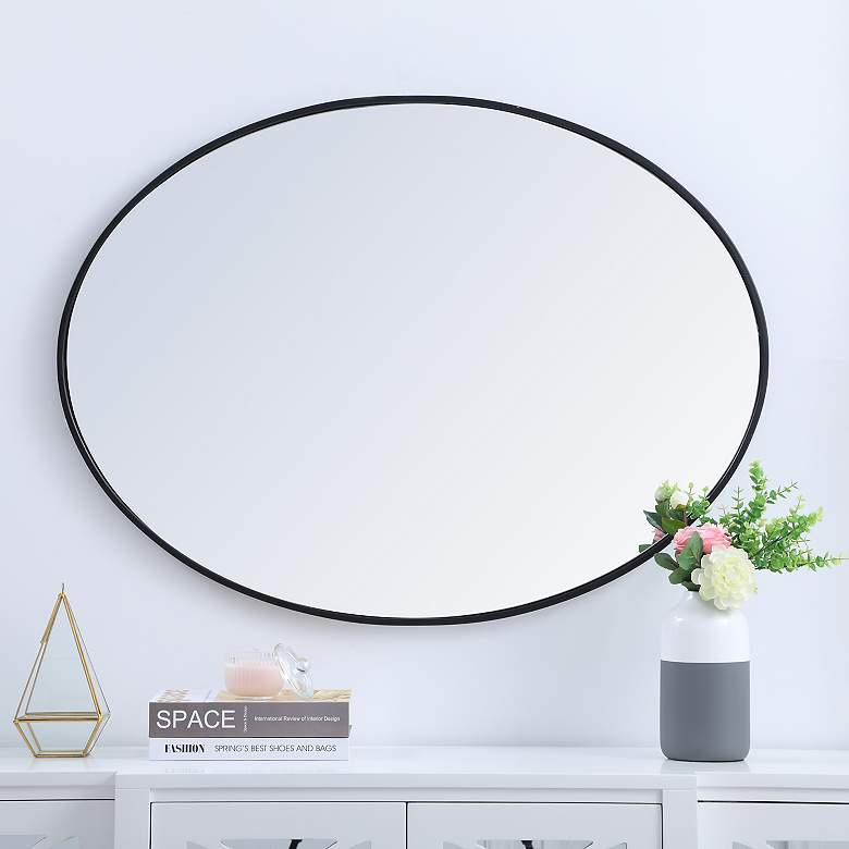 Image 1 40-in W x 30-in H Metal Frame Oval Wall Mirror in Black