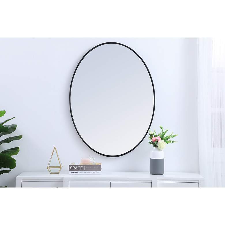 Image 3 40-in W x 30-in H Metal Frame Oval Wall Mirror in Black more views
