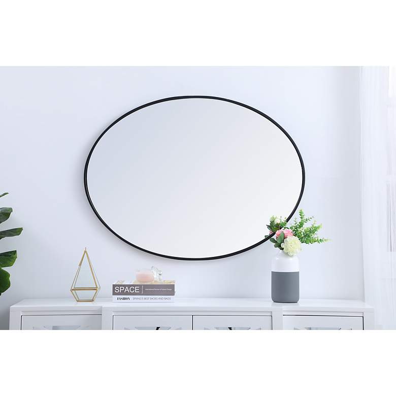 Image 7 40-in W x 30-in H Metal Frame Oval Wall Mirror in Black more views