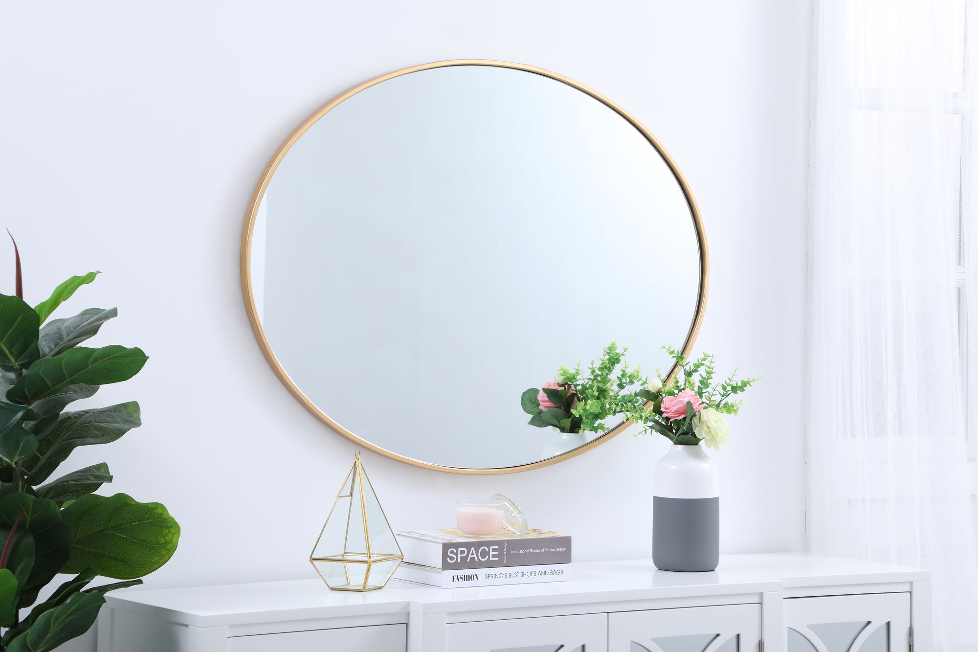 Image 5 40-in W x 30-in H Metal Frame Oval Wall Mirror in Brass more views