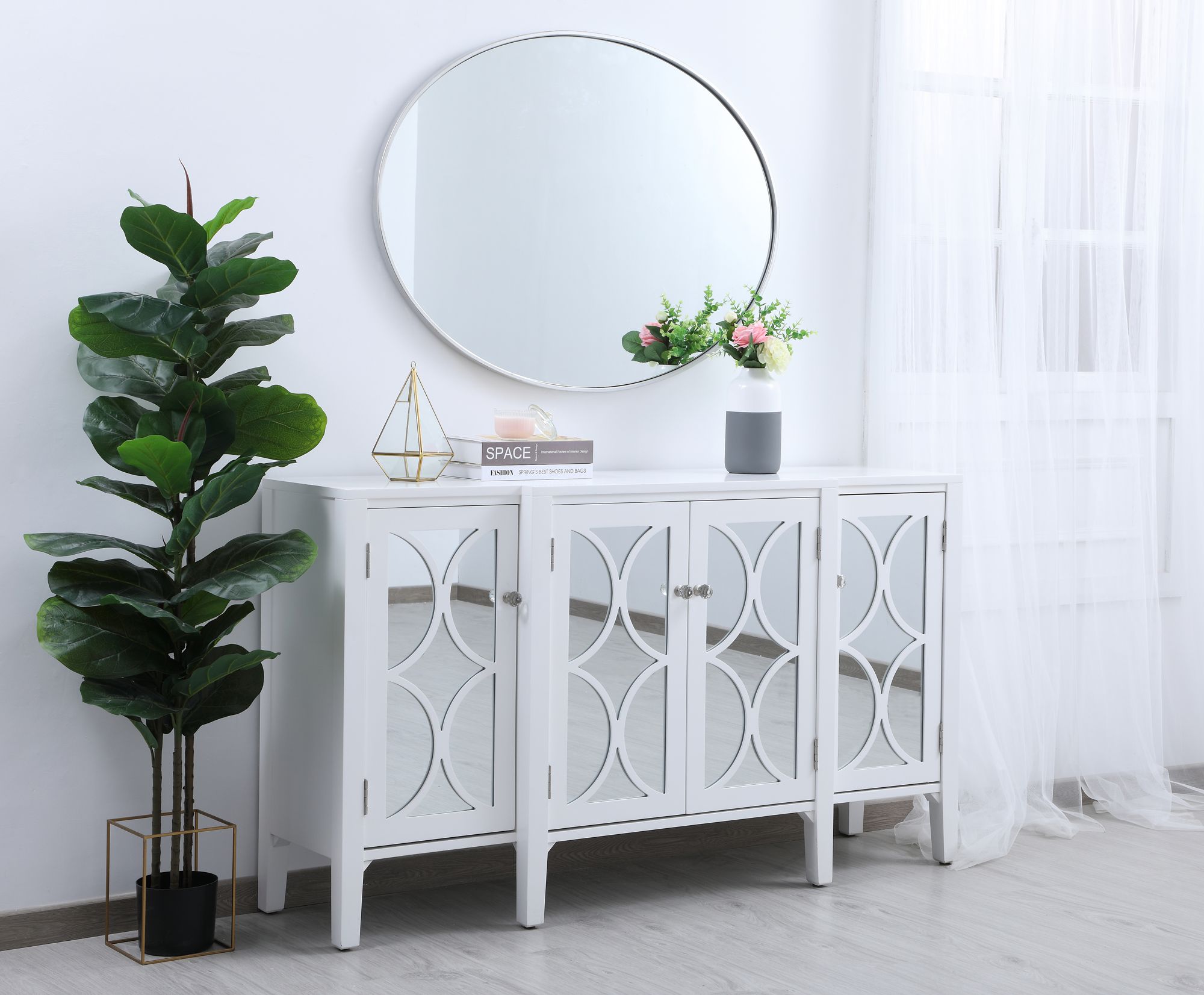 40-in W x 30-in H Metal Frame Oval Wall Mirror in Silver