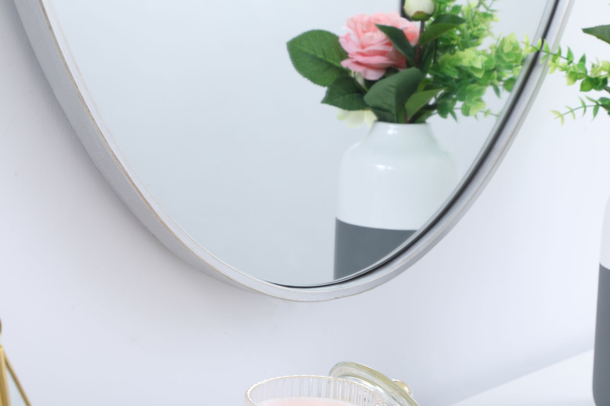 40-in W x 30-in H Metal Frame Oval Wall Mirror in Silver