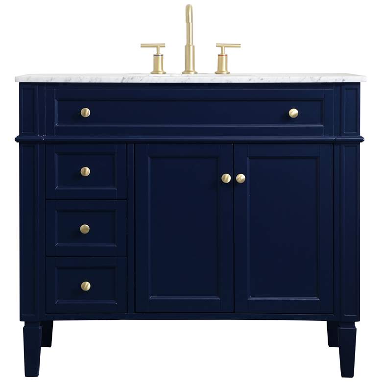 Image 1 40-Inch Blue Single Sink Bathroom Vanity with Carrara White Marble Top