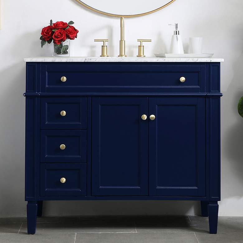 Image 1 40-Inch Blue Single Sink Bathroom Vanity with Carrara White Marble Top