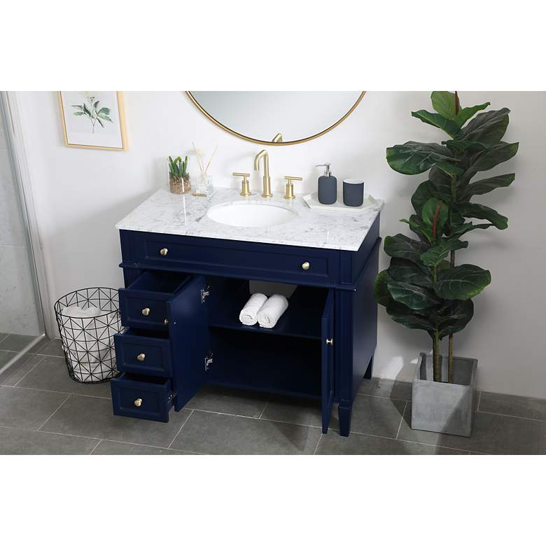 Image 3 40-Inch Blue Single Sink Bathroom Vanity with Carrara White Marble Top more views