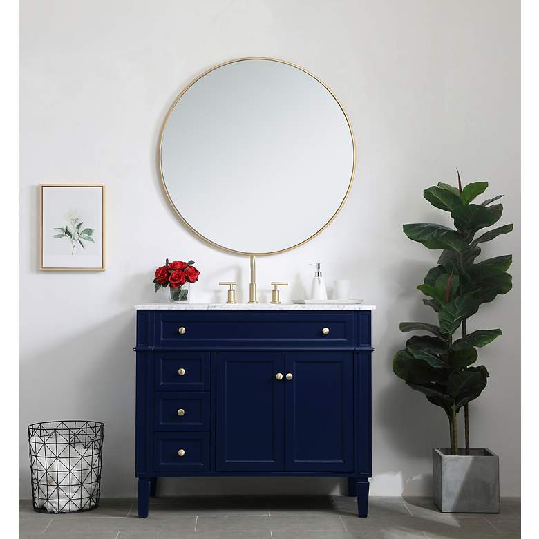 Image 6 40-Inch Blue Single Sink Bathroom Vanity with Carrara White Marble Top more views
