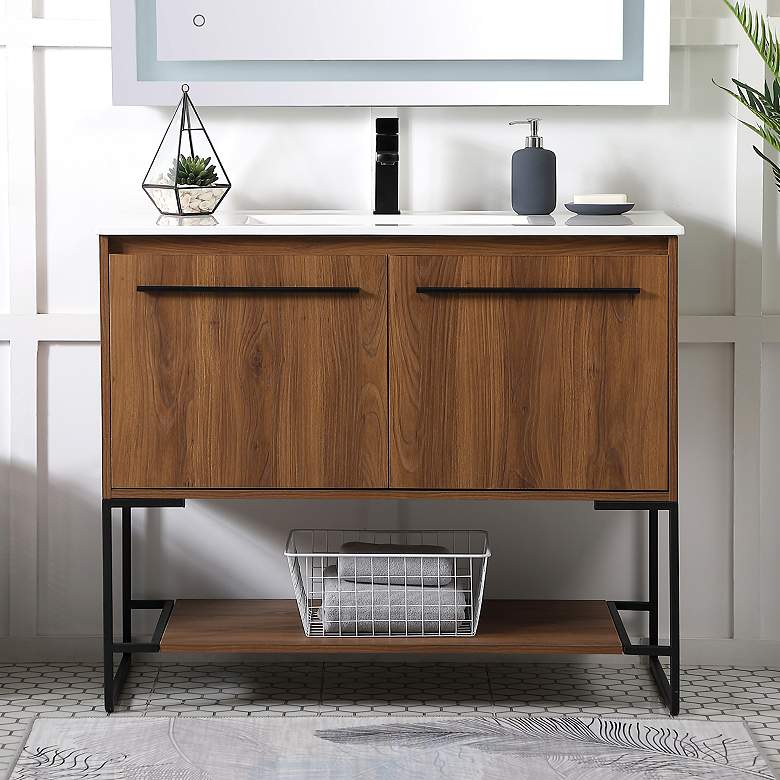 Image 1 40 Inch Single Bathroom Vanity In Walnut Brown
