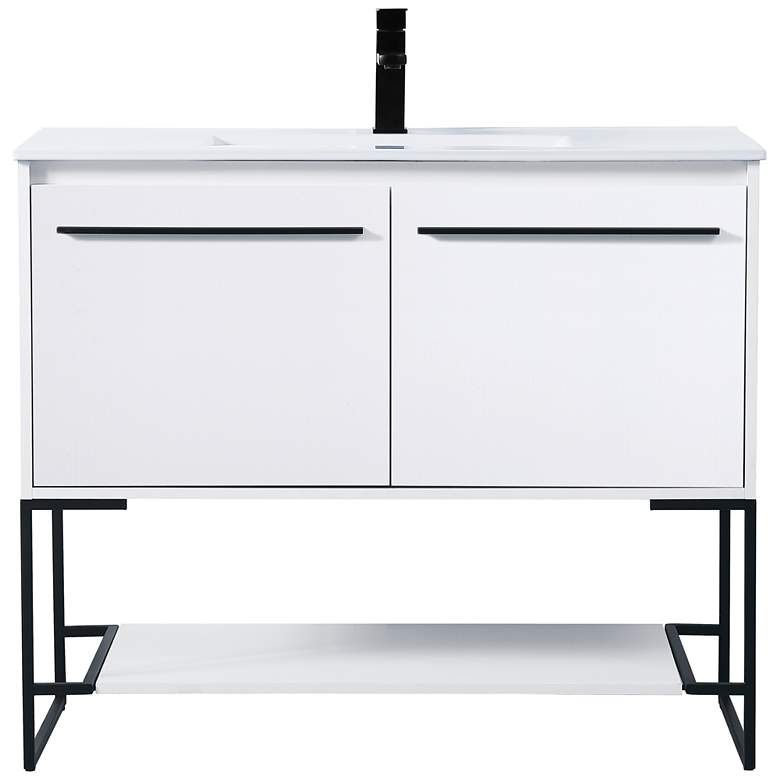 Image 1 40-Inch White Single Sink Bathroom Vanity With White Resin Top