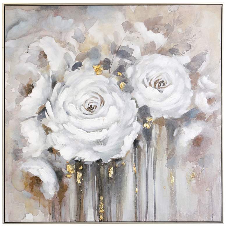 Image 1 40" x 40" Bouquet of Roses Hand Painted Champagne Framed Abstract