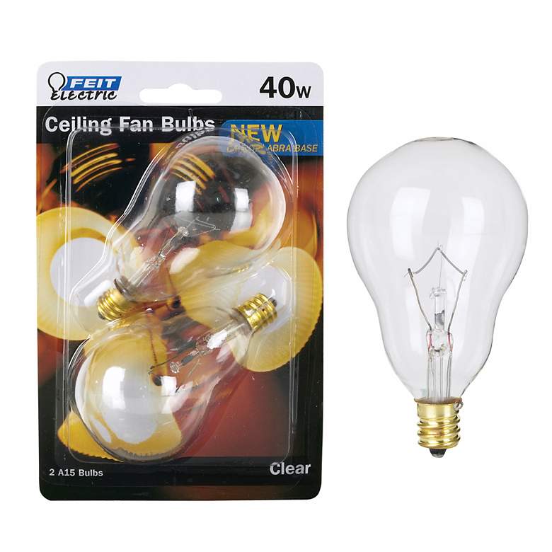 Image 1 40 Watt Candelabra Base 2-Pack A15 Clear Ceiling Fan Bulb