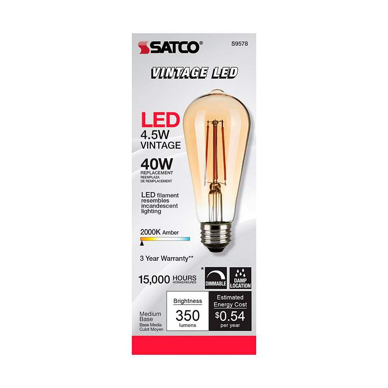 Image 3 40 Watt Comparable Satco ST19 Amber 4.5 Watt A19 LED Filament Bulb more views