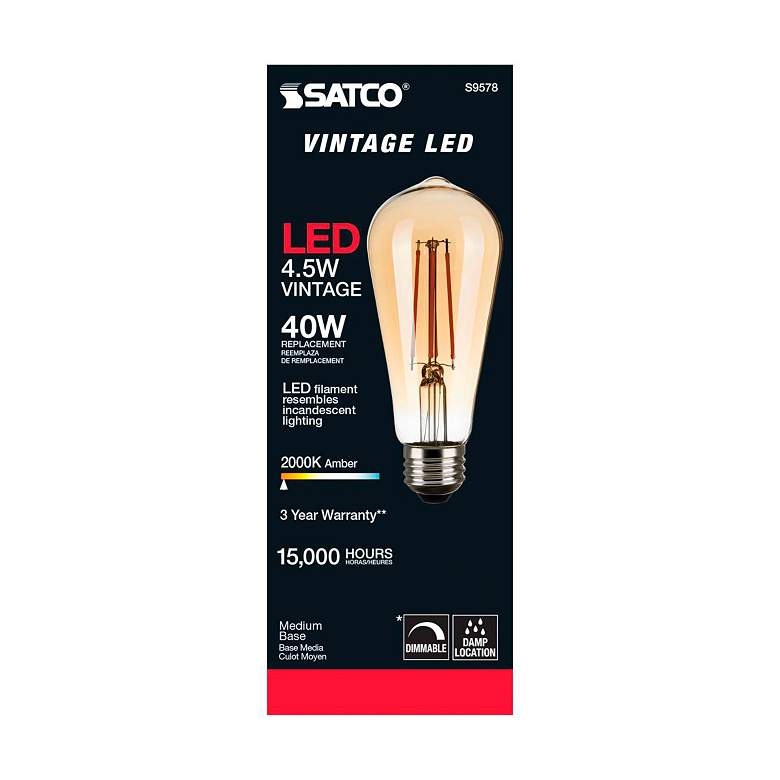 Image 4 40 Watt Comparable Satco ST19 Amber 4.5 Watt A19 LED Filament Bulb more views