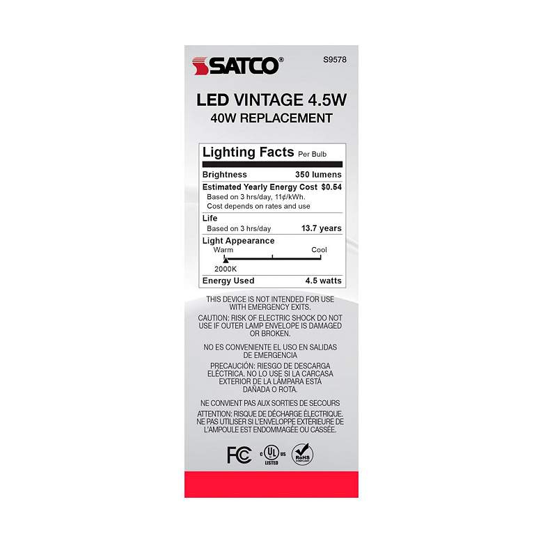 Image 5 40 Watt Comparable Satco ST19 Amber 4.5 Watt A19 LED Filament Bulb more views
