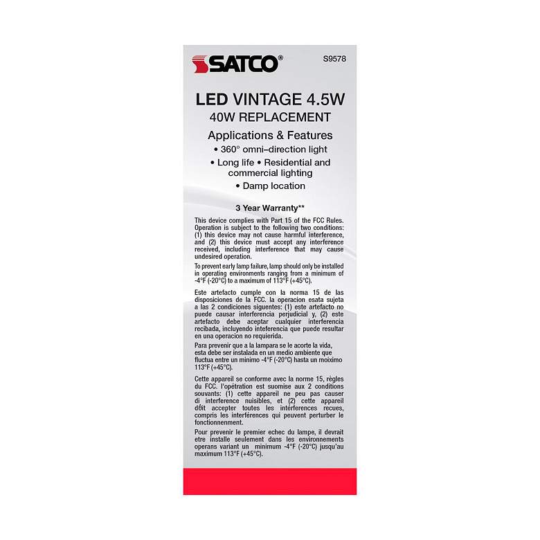 Image 6 40 Watt Comparable Satco ST19 Amber 4.5 Watt A19 LED Filament Bulb more views