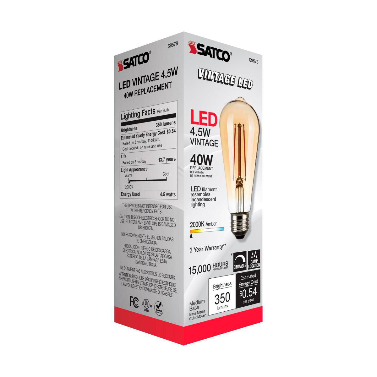 40 Watt Comparable Satco ST19 Amber 4.5 Watt ST19 LED Filament Bulb in scene