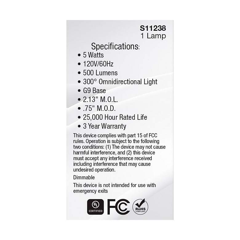 Image 6 40 Watt Equivalent Satco 5W LED Clear G9 Double Loop T4 Light Bulb more views