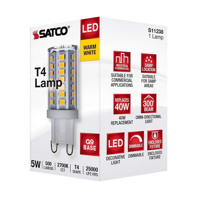 Image 7 40 Watt Equivalent Satco 5W LED Clear G9 Double Loop T4 Light Bulb more views