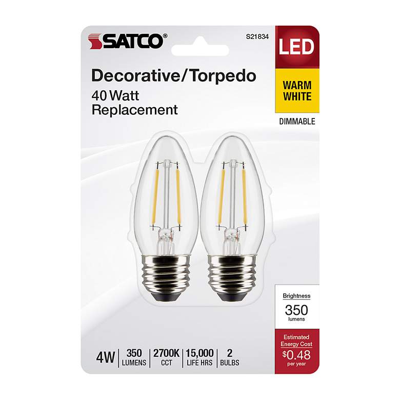 Image 4 40 Watt Equivalent Satco Clear 4W LED Dimmable E26 B112-Pack more views