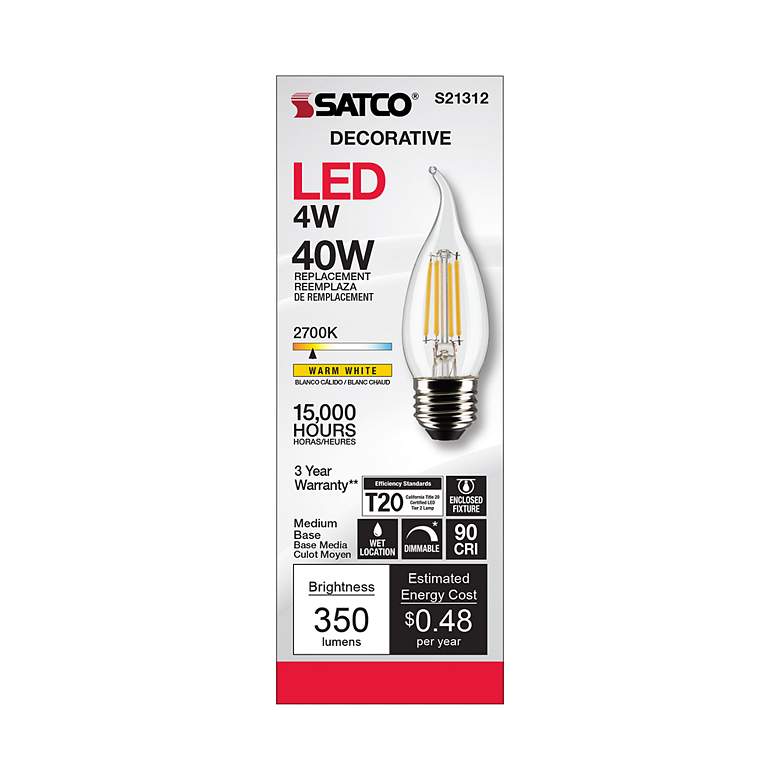 Image 4 40 Watt Equivalent Satco Clear 4W LED Dimmable Standard CA10 more views