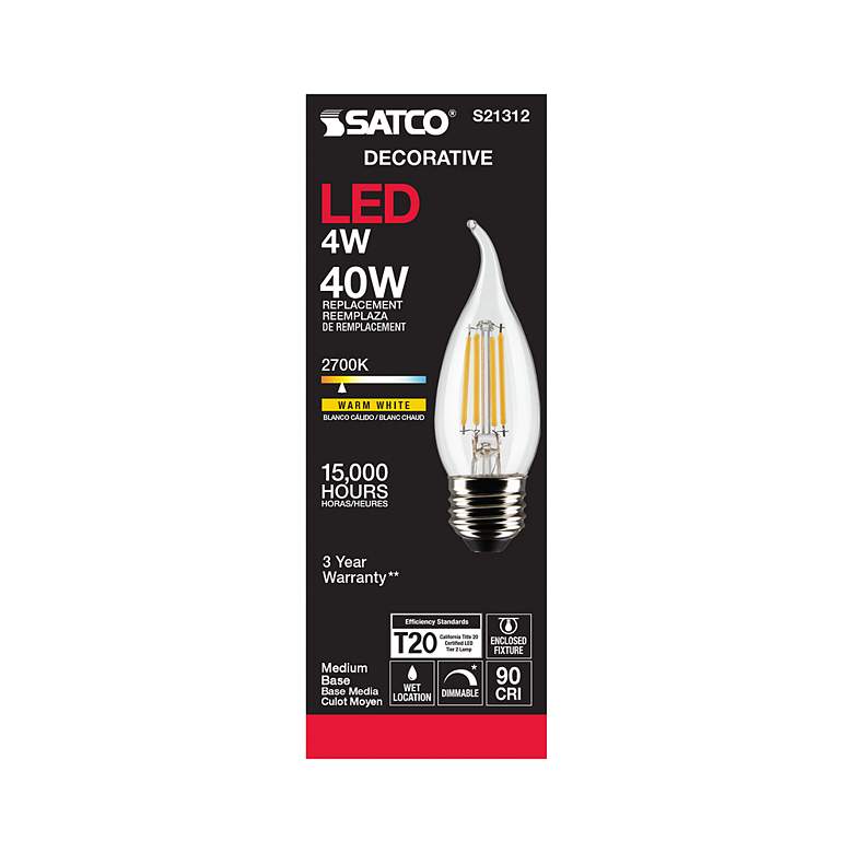 Image 5 40 Watt Equivalent Satco Clear 4W LED Dimmable Standard CA10 more views