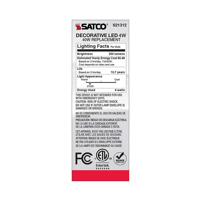 Image 7 40 Watt Equivalent Satco Clear 4W LED Dimmable Standard CA10 more views