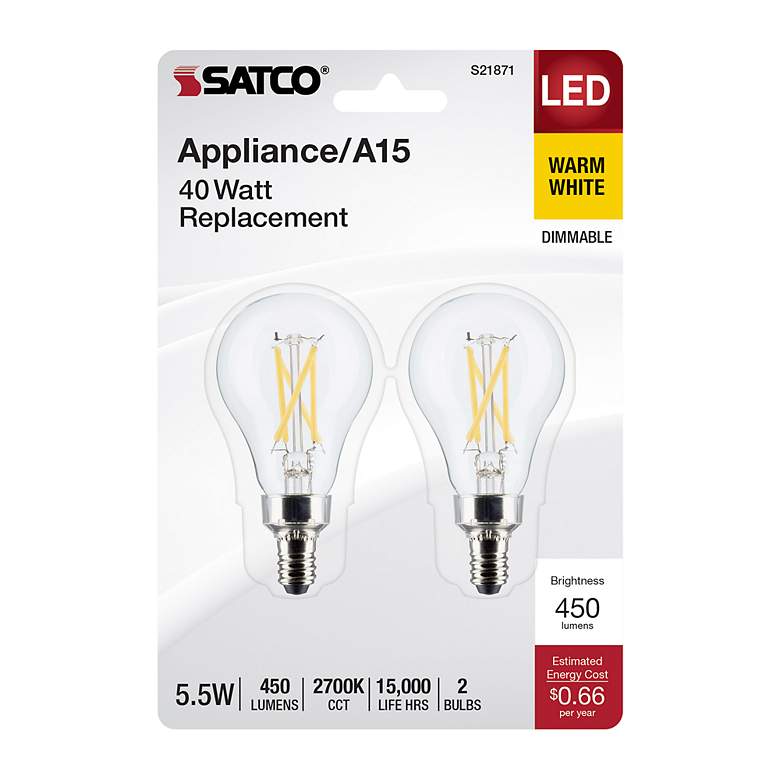 Image 4 40 Watt Equivalent Satco Clear 5.5W LED Dimmable E12 2-Pack more views