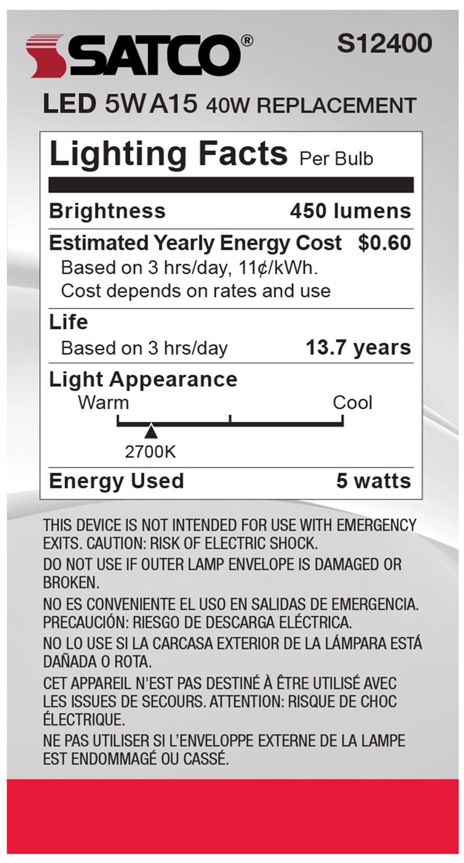 Image 4 40 Watt Equivalent Satco Clear 5W 2700K LED Dimmable E26 A15 6-Pack more views